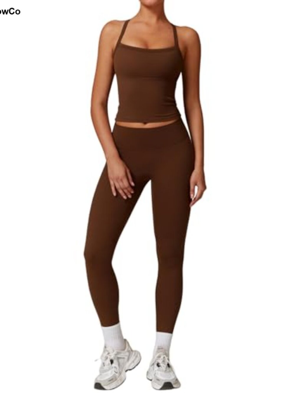 Two Piece Cross Back Tank Top High Waist Leggings Gym Outfit